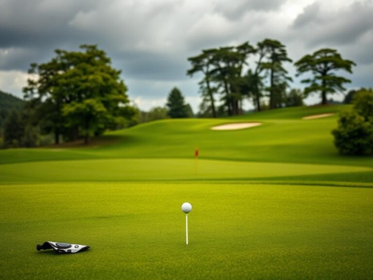 Flick International Scenic view of a golf course during the Amundi Evian Championship with a tee and golf ball in focus