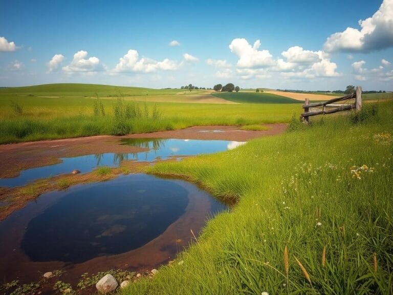Flick International Tranquil wetland landscape with vibrant grasses and wildflowers reflecting a serene atmosphere