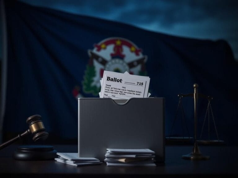 Flick International Close-up of a voting ballot box against the New Hampshire state flag, revealing incomplete ballots symbolizing voter confusion.