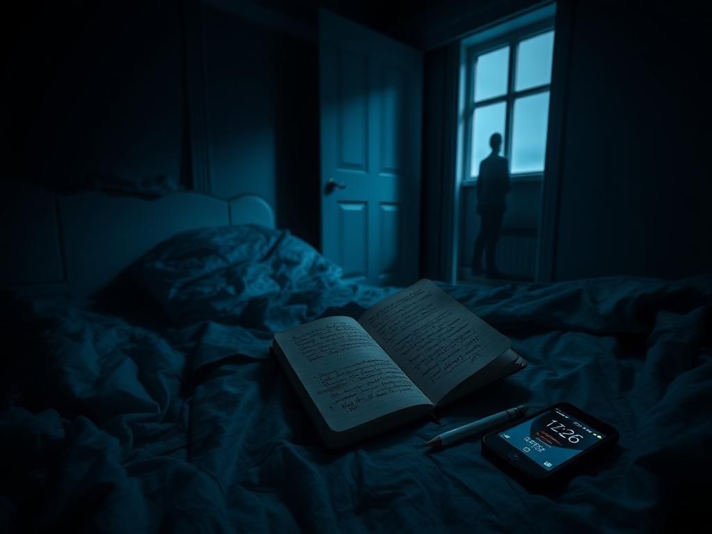 Flick International Dimly lit abandoned university dorm room with a messy bed and broken door indicating a struggle.