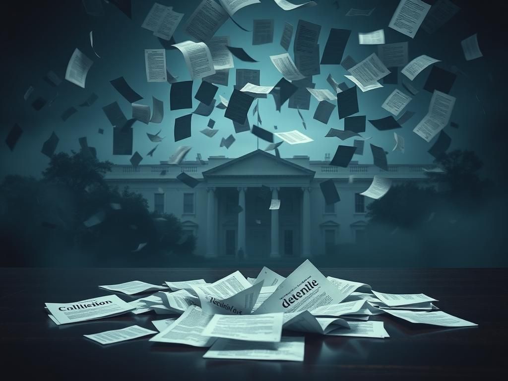 Flick International A chaotic whirlwind of declassified documents symbolizing political manipulation