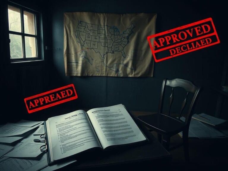 Flick International Dimly lit room showcasing scattered immigration forms and a file labeled 'Special Immigrant Juvenile Petition'