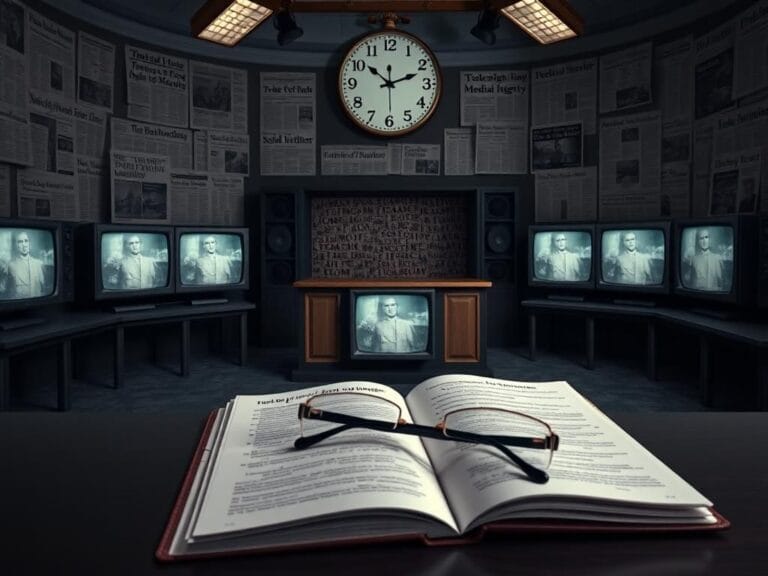 Flick International A vintage broadcasting desk in an empty newsroom representing a call for trustworthy journalism
