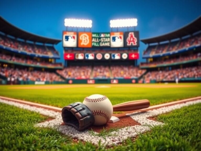 Flick International Baseball diamond under bright lights with glove and bat at home plate
