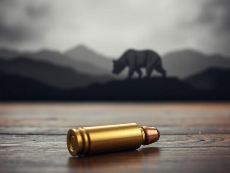 Flick International Open, empty bullet casing on a wooden table with blurred California landscapes in the background