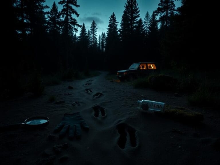 Flick International Dark, moody landscape of a remote Colorado forest with deer tracks symbolizing the search for truth
