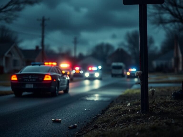 Flick International Abandoned police cruiser parked in a dimly lit Ohio street after ambush shooting