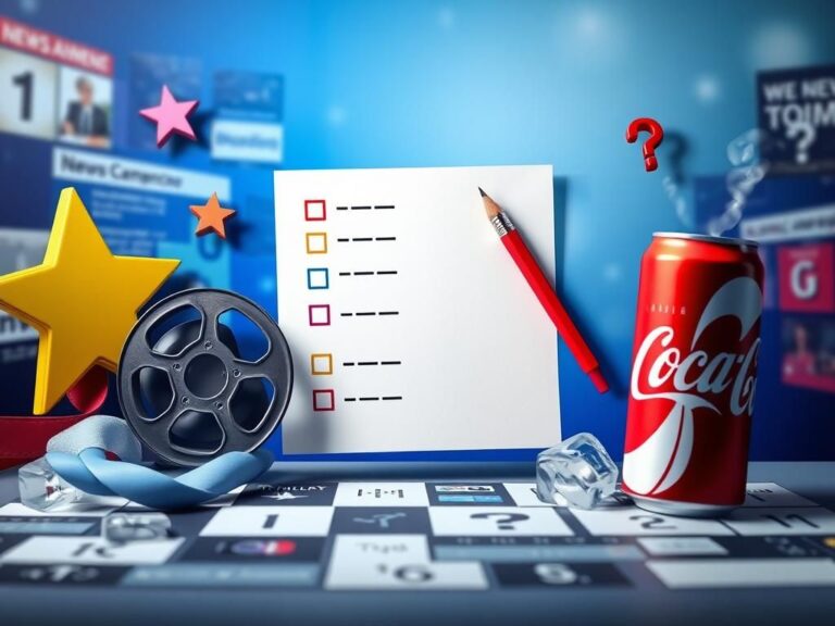 Flick International dynamic flat lay image of a news quiz with colorful check boxes and a pencil