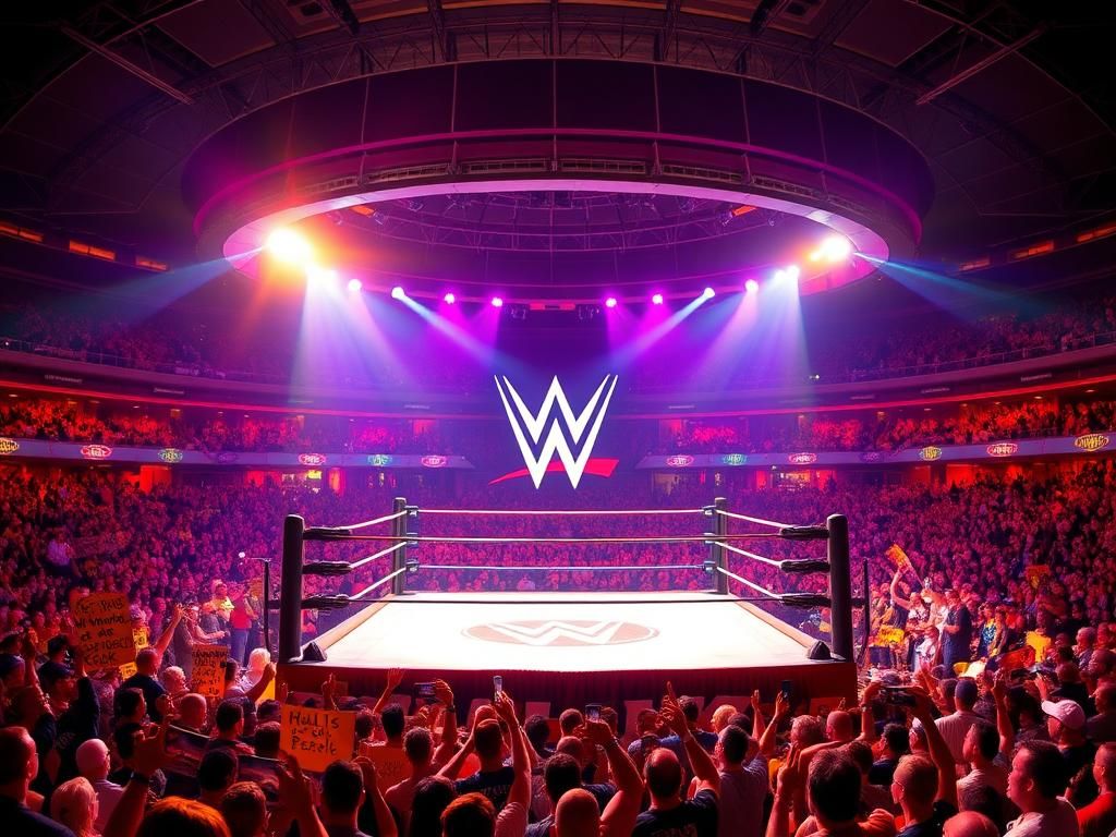 Flick International A dramatic scene in a wrestling ring during WWE's iconic WrestleMania X8 featuring Hulk Hogan and The Rock