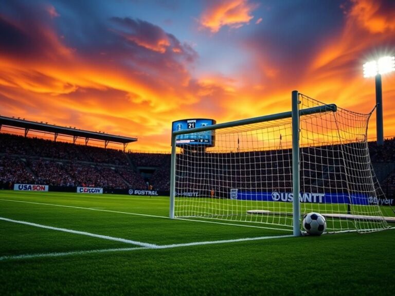 Flick International Dynamic soccer field scene at dusk with stadium lights