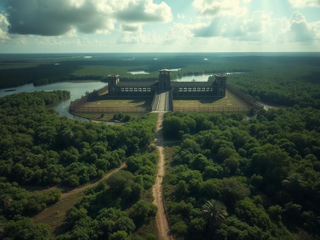 Flick International Aerial view of the Alligator Alcatraz detention facility surrounded by Florida's swamp landscape