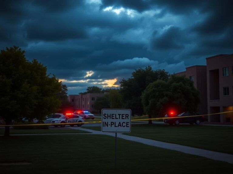 Flick International Somber scene of the University of New Mexico campus with police presence after shooting incident