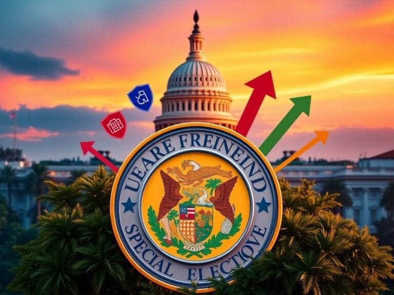 Flick International Dynamic digital artwork representing political endorsement with Florida's state seal and U.S. Capitol skyline