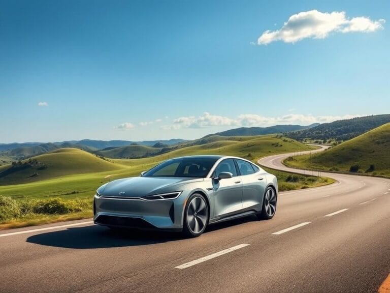 Flick International Lucid Air sedan driving hands-free on a serene highway