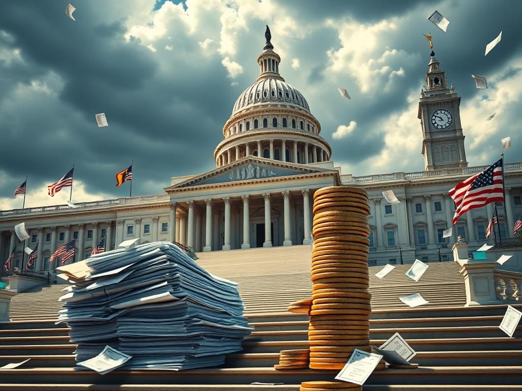 Flick International U.S. Capitol building with a stack of congressional documents on the steps