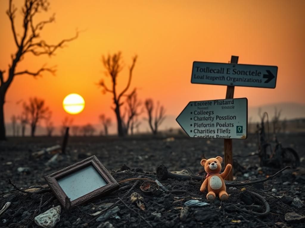 Flick International Burnt landscape in Southern California after a wildfire, featuring charred trees and ash remnants.