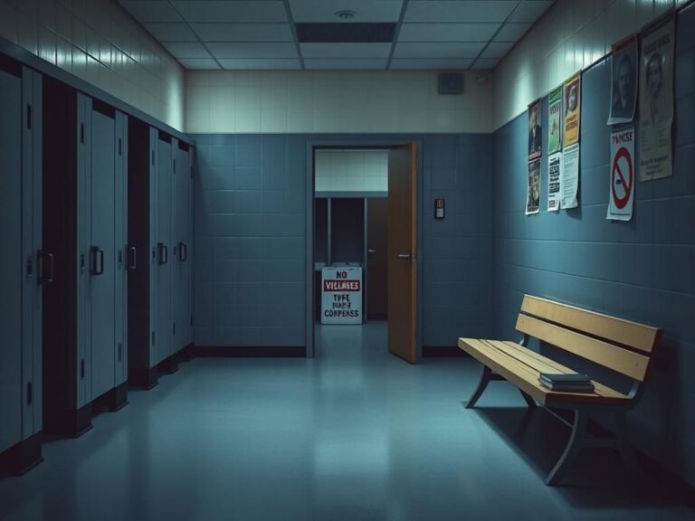 Flick International Empty school restroom highlighting privacy concerns and tension over transgender bathroom policies