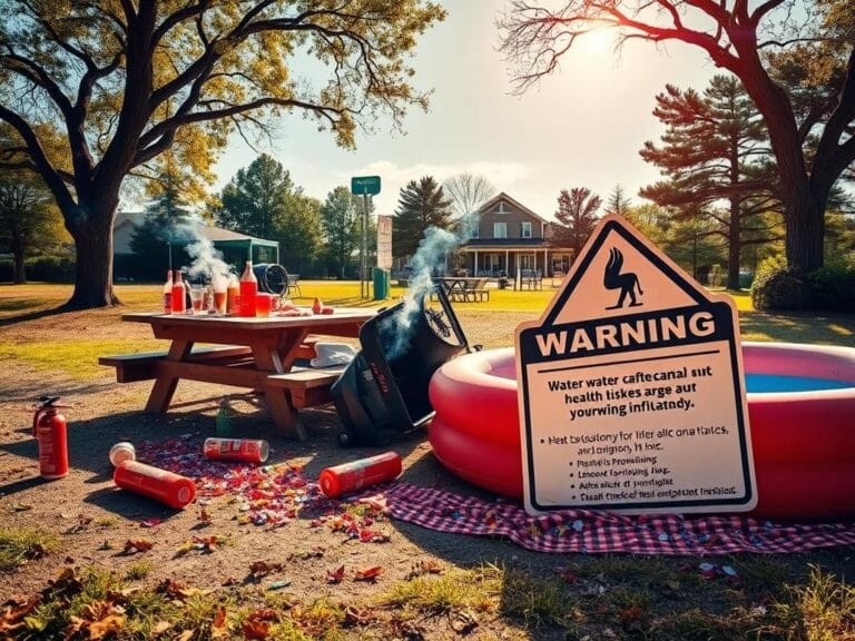 Flick International Deserted park with remnants of a 4th of July celebration, highlighting health hazards.