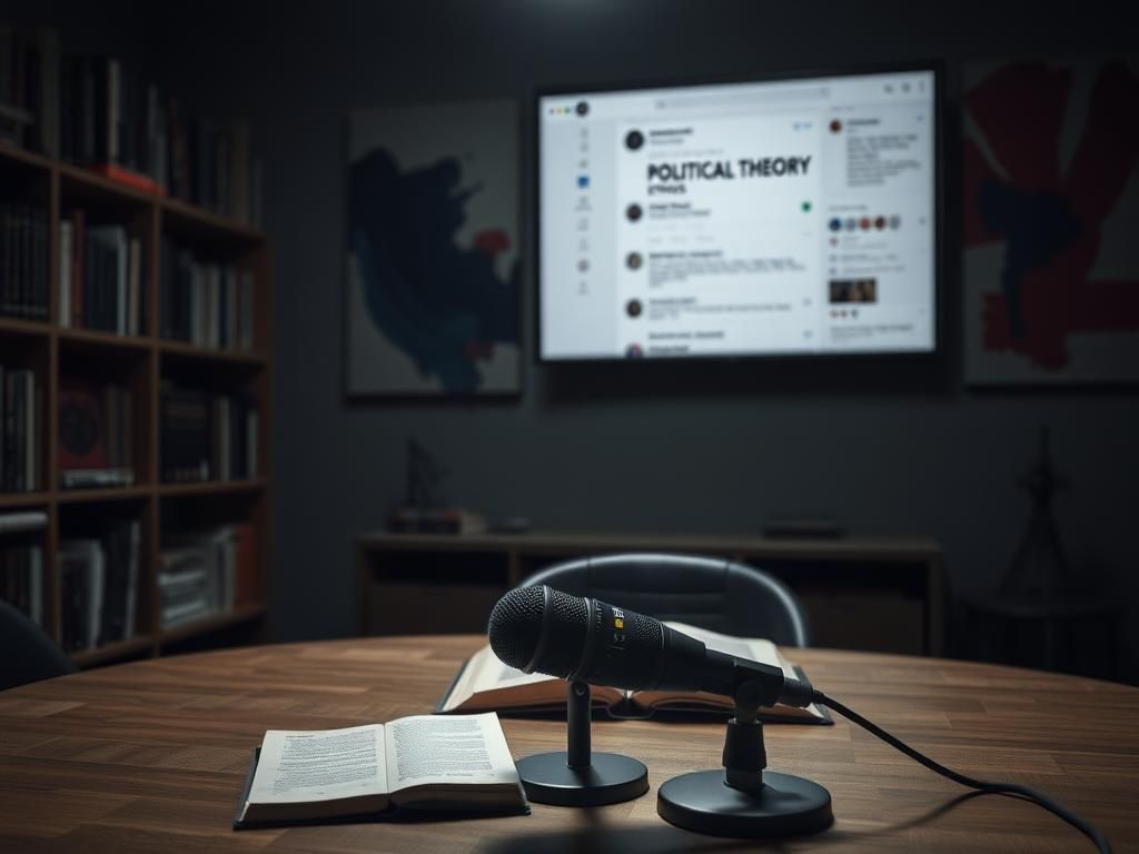Flick International A microphone on an empty podcasting table, symbolizing media engagement and political discourse