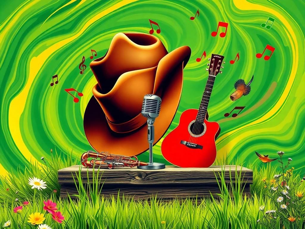 Flick International Abstract representation of a cowboy hat and rapper's beanie symbolizing country and hip-hop collaboration