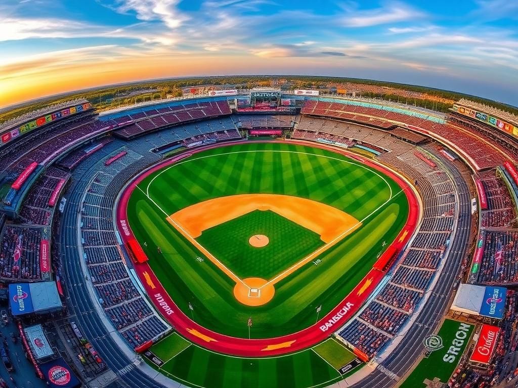 Flick International Aerial view of Bristol Motor Speedway transformed into a baseball stadium
