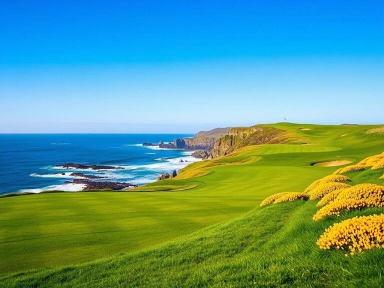 Flick International A stunning view of Turnberry golf course with rolling greens and seaside cliffs