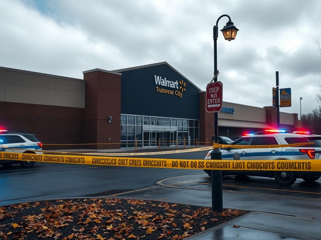 Flick International Exterior view of Walmart in Traverse City, Michigan cordoned off with police tape