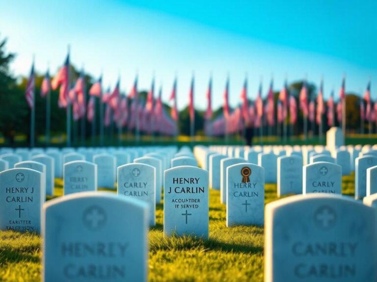 Flick International A military cemetery at Arlington National Cemetery featuring the headstone of WWII hero 1st Lt. Henry J. Carlin