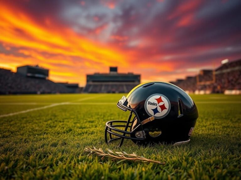 Flick International Vintage Pittsburgh Steelers helmet on a football field with an olive branch symbolizing peace and reconciliation