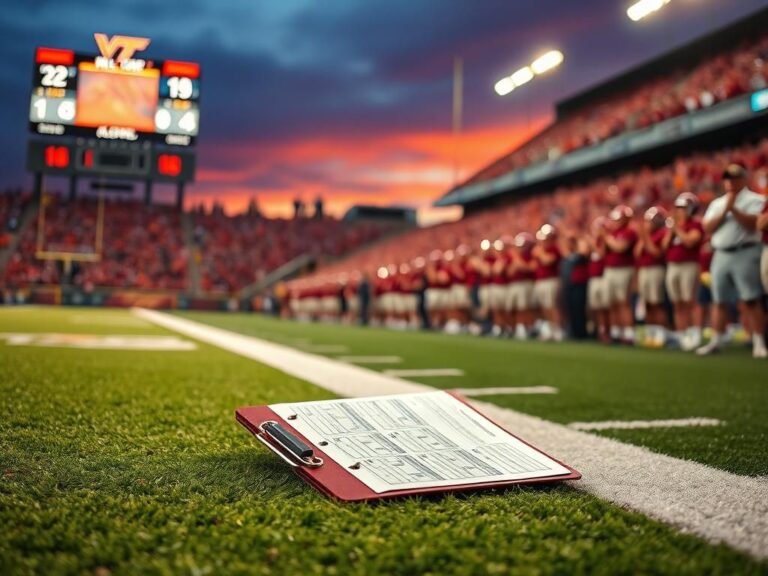 Flick International Dynamic college football scene with Virginia Tech colors and abandoned clipboard