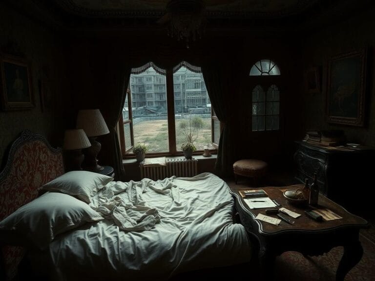 Flick International A dimly lit room with an unmade bed and cluttered table representing Iran's Supreme Leader's lifestyle