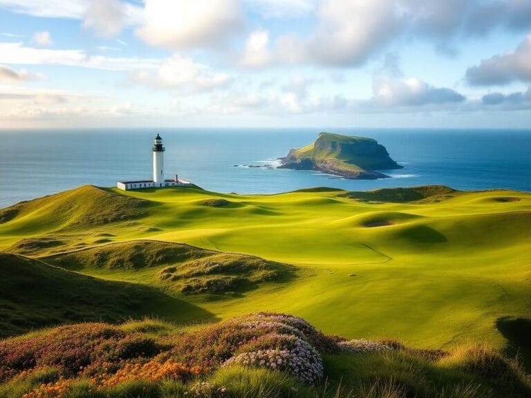 Flick International Aerial view of Turnberry golf resort showcasing the Ailsa Course and historic lighthouse