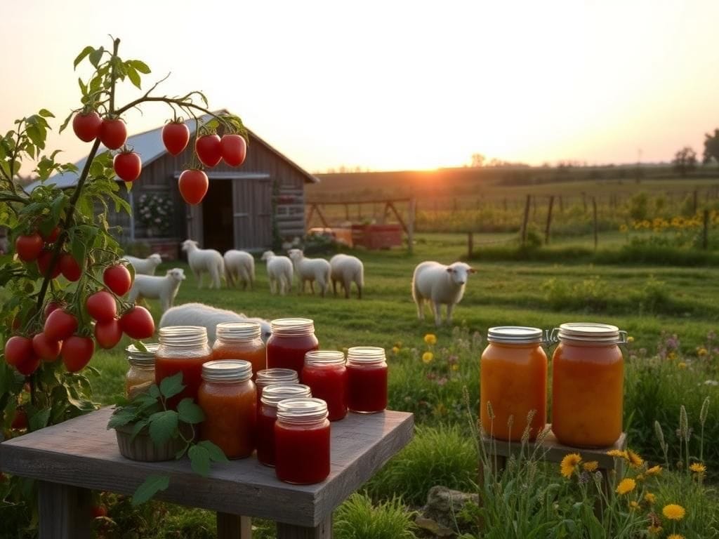 Flick International A serene scene of Carrie Underwood's Tennessee farm showcasing a lush garden with tomatoes and peaches.