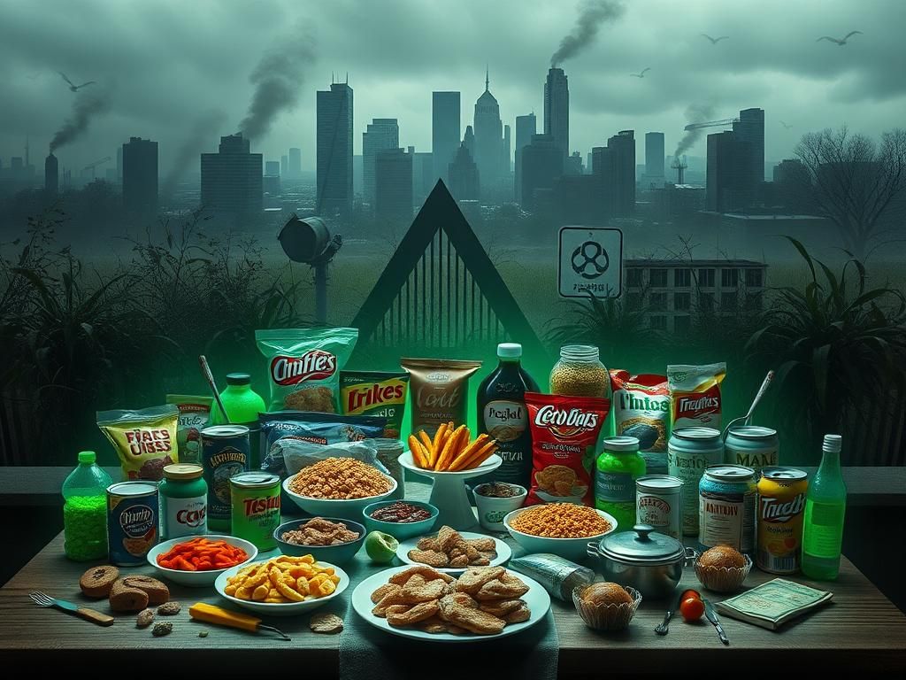 Flick International Dystopian food landscape depicting micro-poisoning in American diets