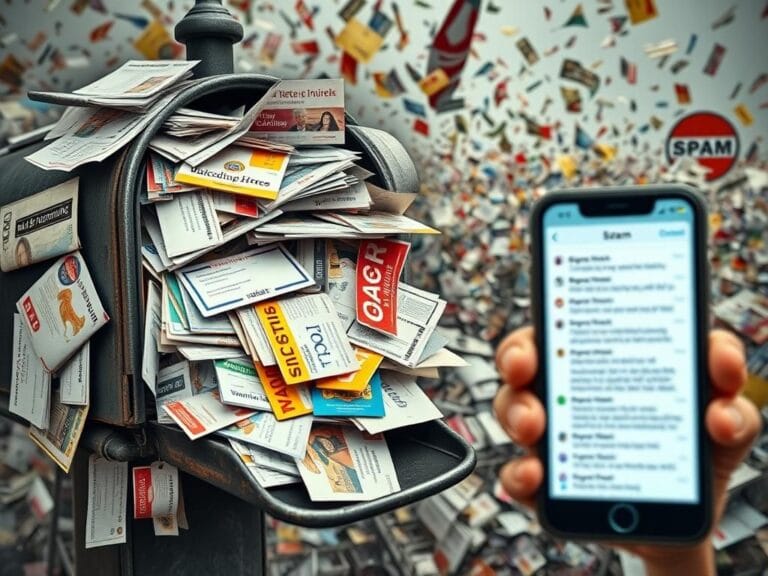 Flick International Cluttered mailbox with envelopes, flyers, and spam notifications