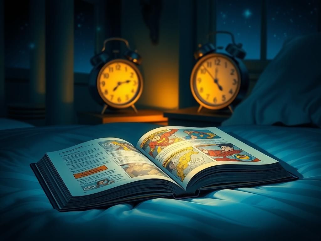 Flick International Serene night scene with an open book and flashlight casting soft shadows