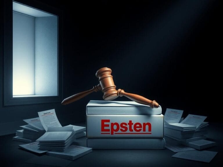 Flick International An abstract representation of justice and transparency featuring a gavel on sealed Epstein files