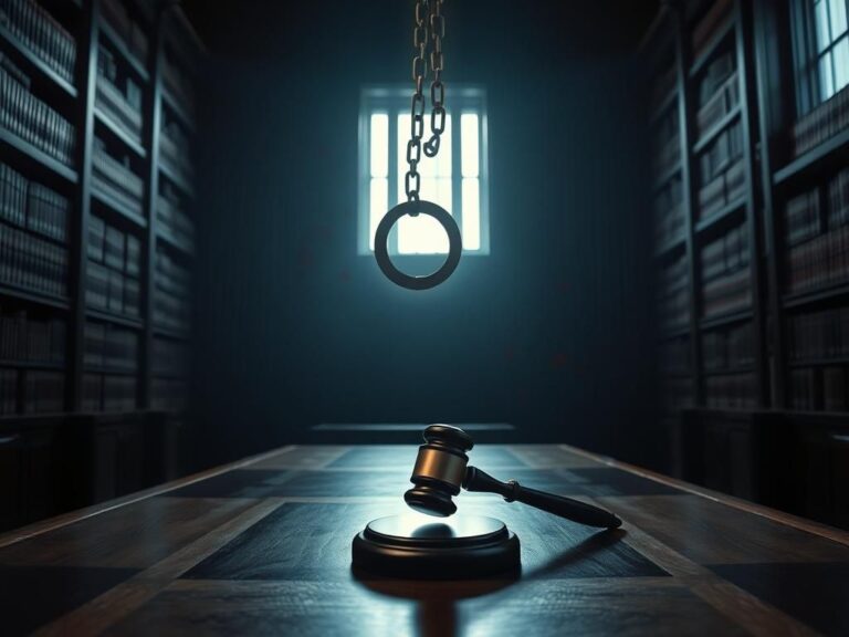 Flick International A dark courtroom scene with a gavel on a wooden bench