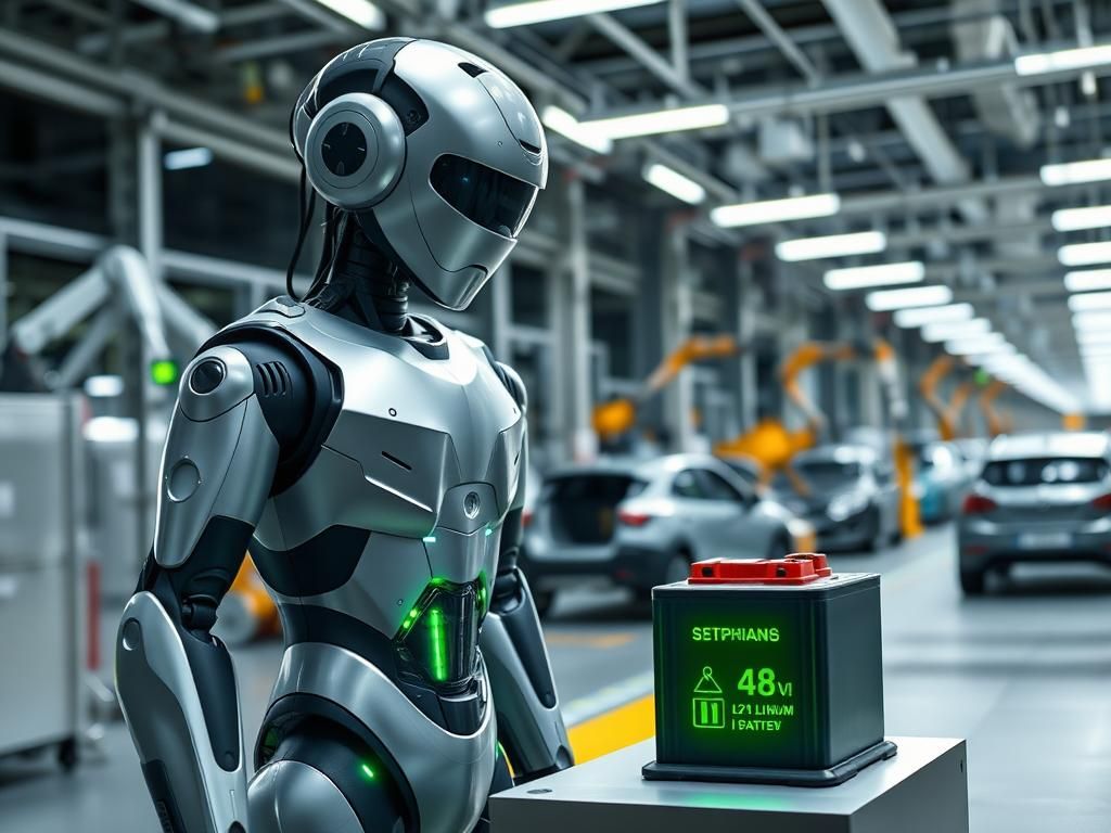 Flick International Humanoid robot in an industrial setting autonomously swapping its battery.