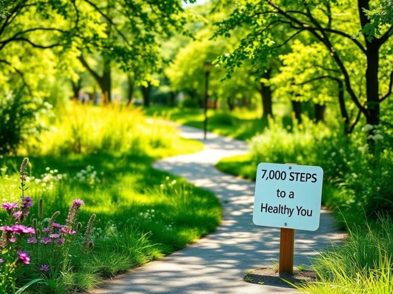 Flick International Lush green park path inviting viewers to walk 7,000 steps for better health