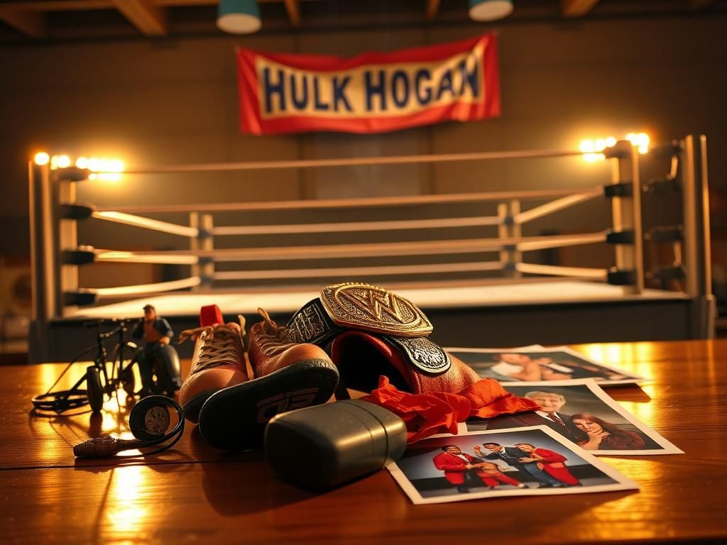 Flick International Wrestling ring illuminated by warm lights, tribute to Hulk Hogan