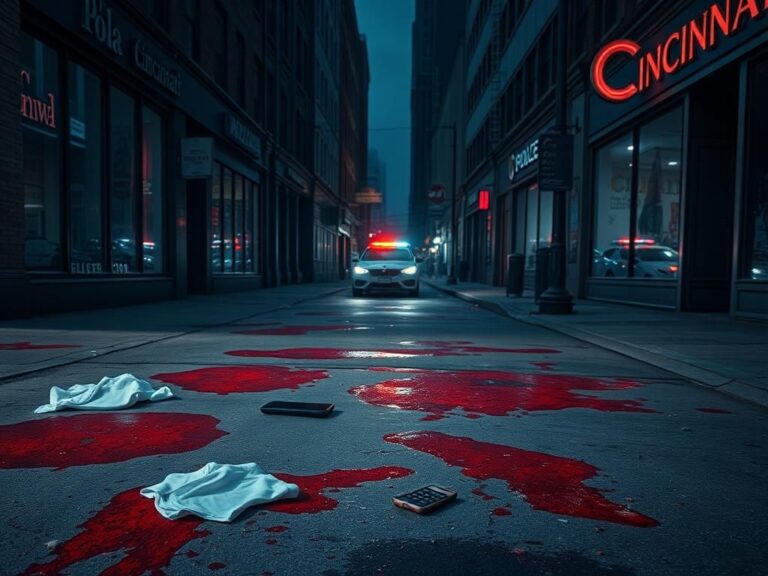 Flick International Bloodied pavement in downtown Cincinnati after a violent brawl