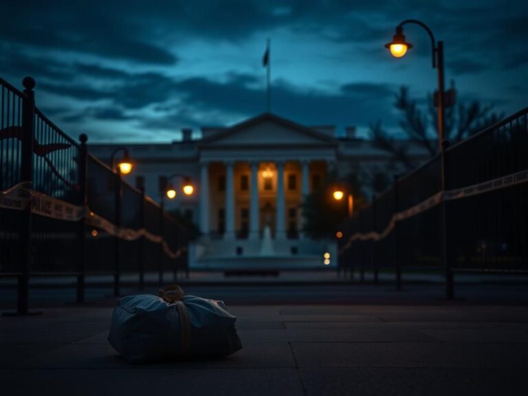 Flick International A dramatic view of the U.S. Treasury Building at dusk with abandoned bag