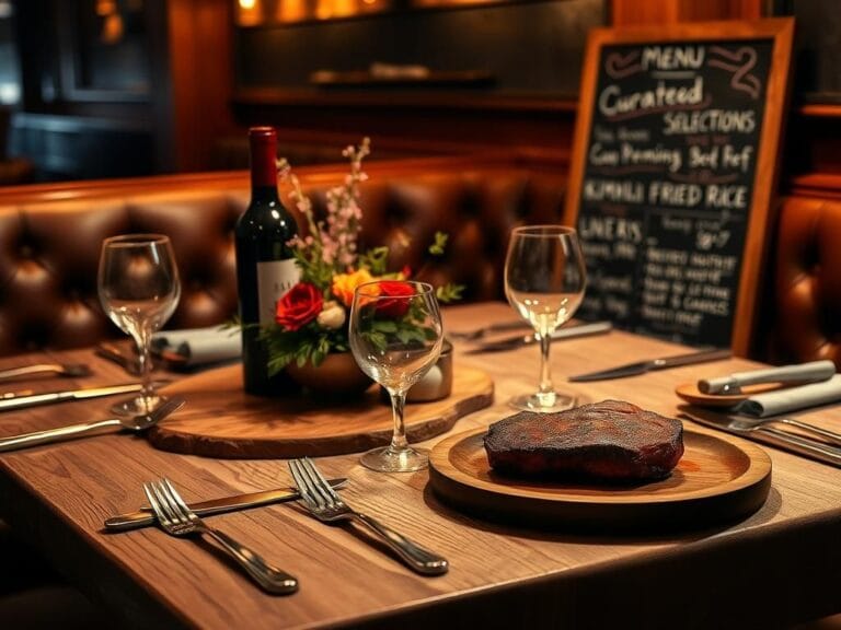 Flick International A beautifully set steakhouse table with polished glassware and silverware