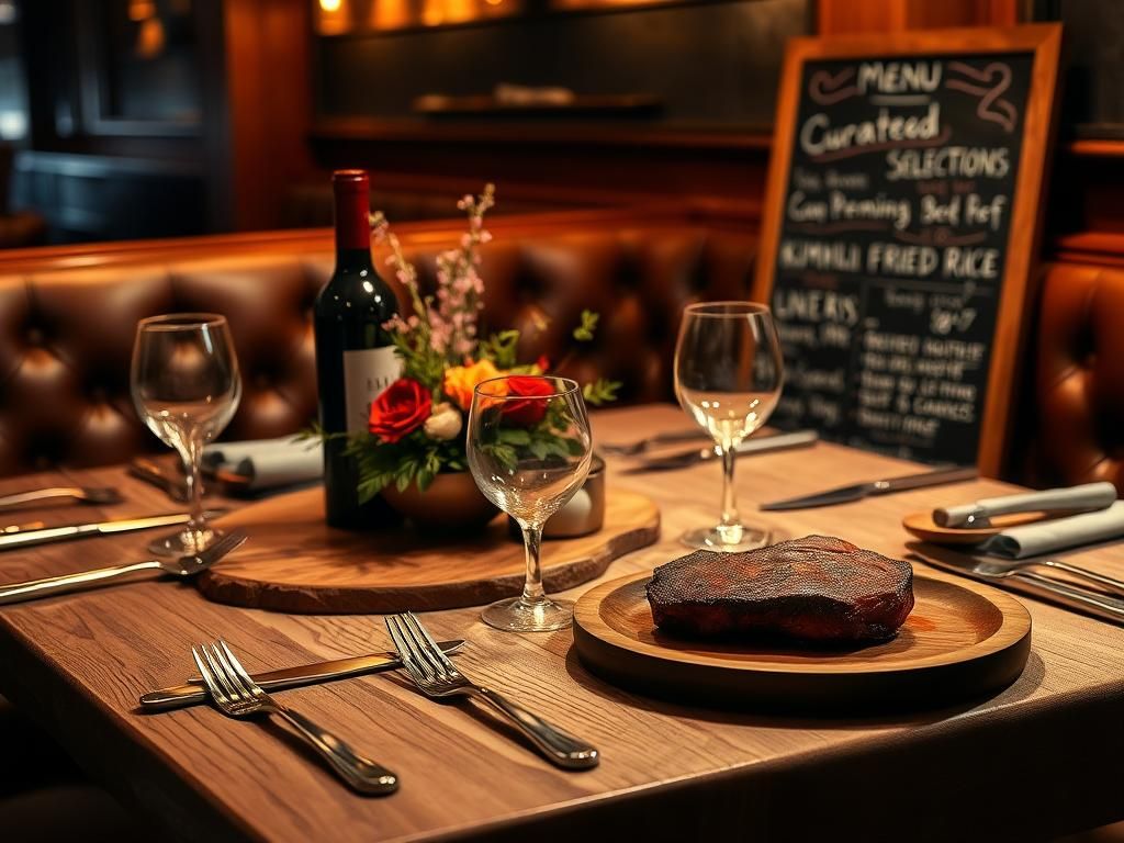 Flick International A beautifully set steakhouse table with polished glassware and silverware