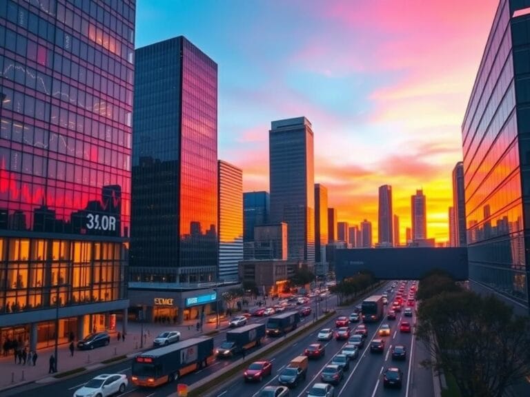 Flick International Vibrant city skyline at dusk reflecting economic vitality