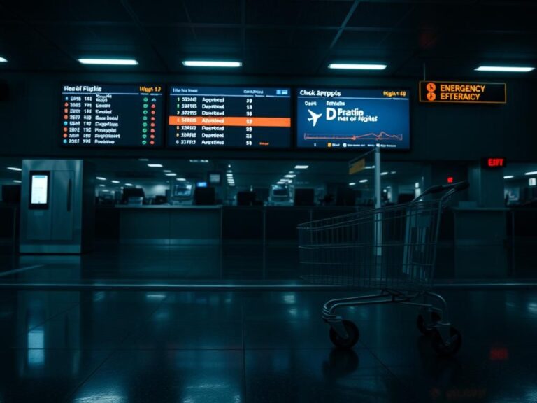 Flick International Empty airport check-in area with deserted surroundings and a sleek check-in kiosk