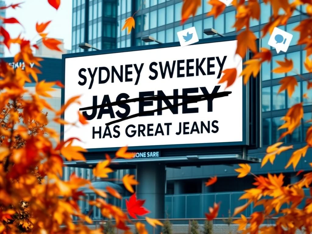 Flick International Billboard advertising Sydney Sweeney's collaboration with American Eagle for fall clothing campaign