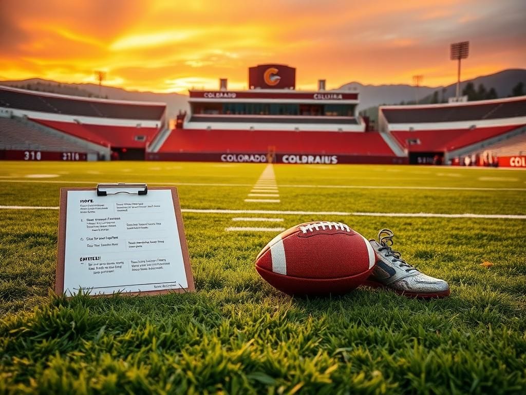 Flick International A vibrant football field at sunset with inspirational quotes