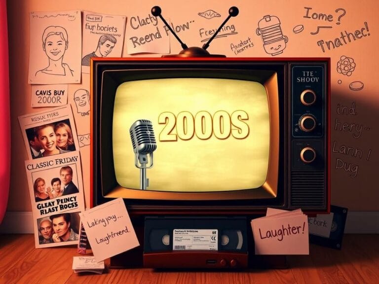 Flick International Cozy artistic representation of a vintage television set from the 2000s showcasing a nostalgic talk-show scene.